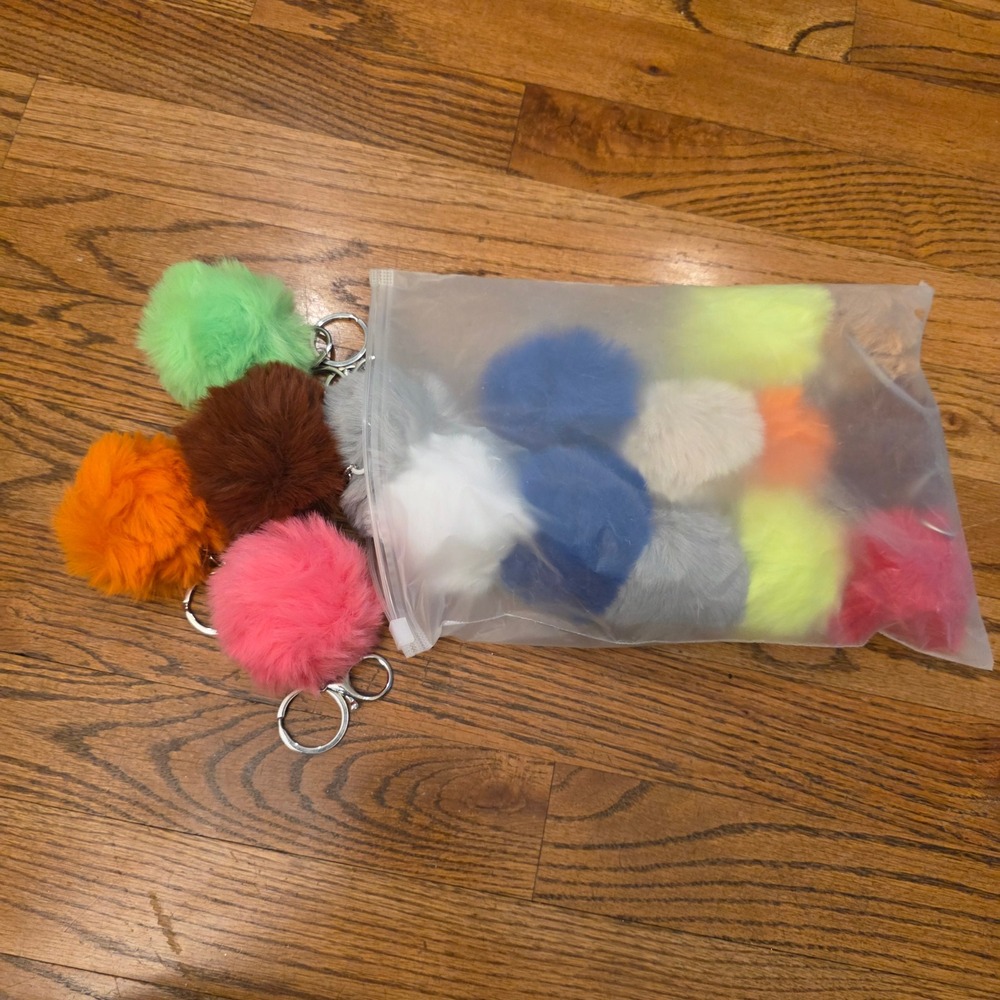 16pc Faux Fur Pom‎ Pom Keychain Lot Multicolor Bag Charms Kidcore Party Favor